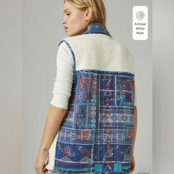 NWT Vest Lucky Brand Oversized Quilted Uniquely crafted Embroidery Vest - Picture 3 of 12